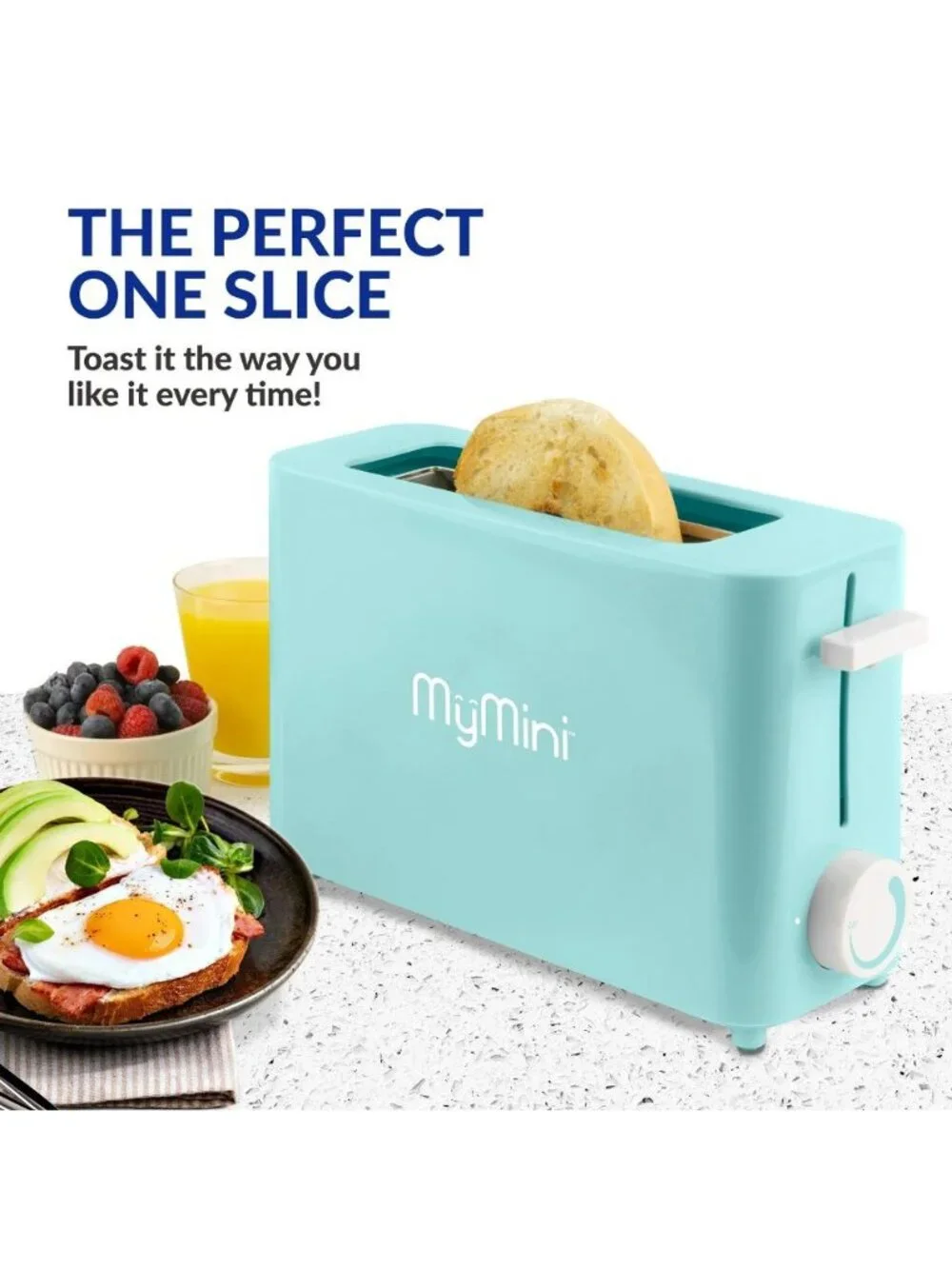 MyMini Single Slice Toaster – Aqua | Compact Single Slot, 500W, Retro Style